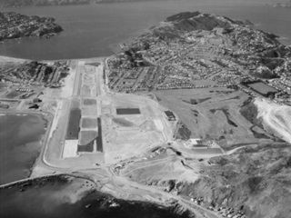 Aerial view of the Rongotai Airport, Wellington, photographed by Whites Aviation on 21 January 1959.