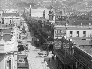 Cuba Street circa 1910 with the Dixon Street intersection in the middle ground. Photograph taken by Sydney Charles Smith.