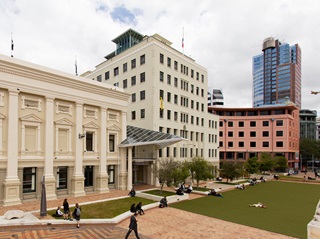 Wellington's Civic Square, showing the Town Hall and the Council's Building.