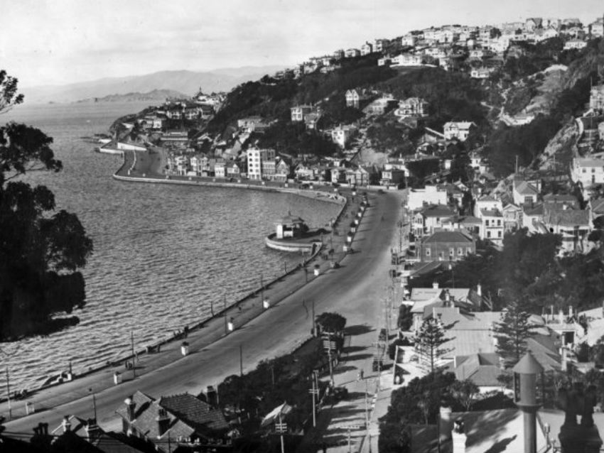 View of Oriental Parade and original band rotunda before it moved to Central Park in 1936. 